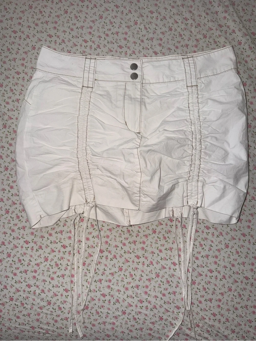 Garage White Ruched Drawstring Mini Skirt - Picture 1 of 4